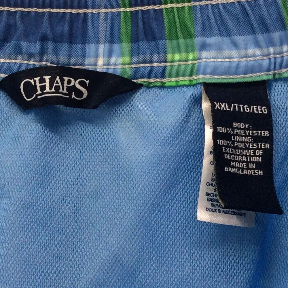Chaps Swim Trunks Board Shorts Men's Size XXL Blue Green Plaid Mesh Lined Beach